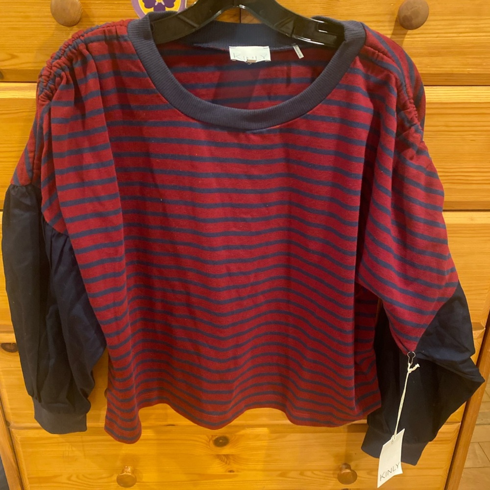 Kinetix Burgundy and Navy Striped Long Sleeve Top
